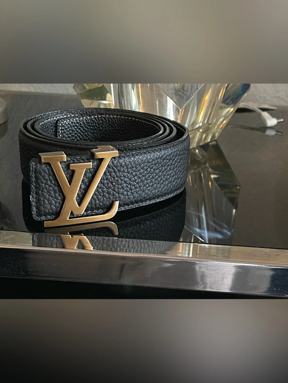 Men's Black Leather Logo Reversible Belt